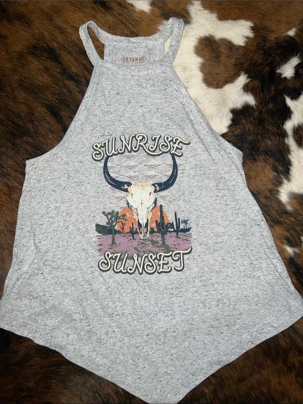 Shyanne Gray Graphic Halter Tank with Desert Skull Print